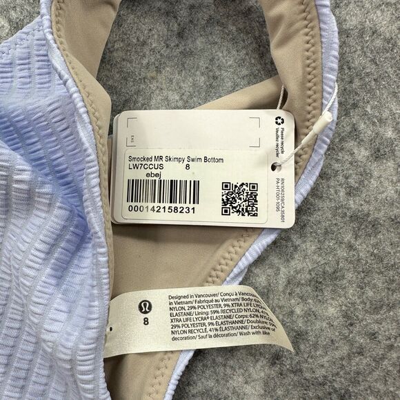 Lululemon Blue Smocked Mid-Rise Skimpy Swim Bottoms ebej blue NWT Size 8 - Picture 6 of 6